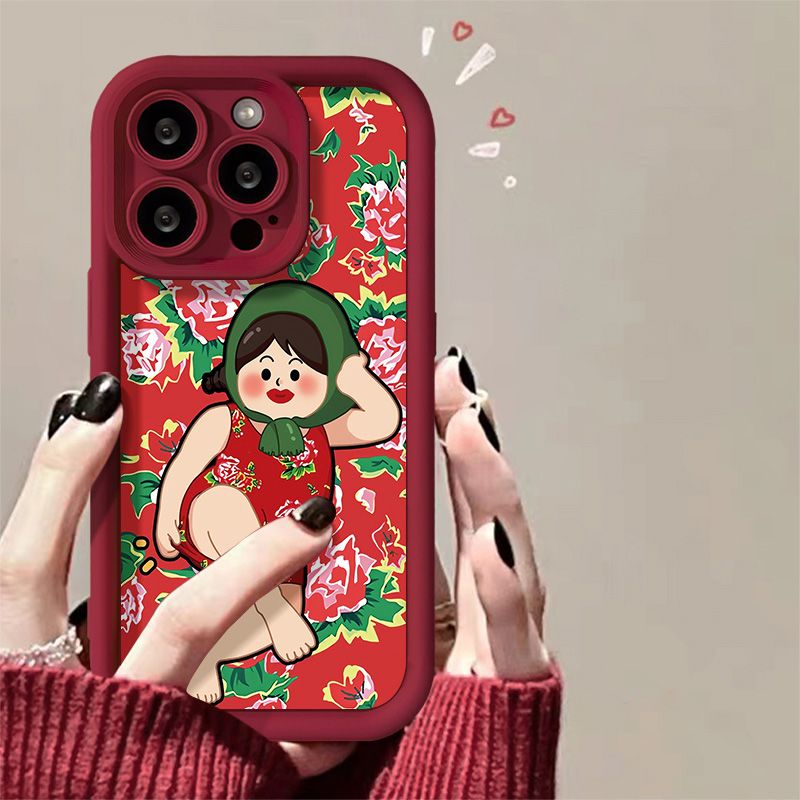 花袄女孩苹果14手机壳iPhone15promax新款13卡通12软壳搞怪11全包