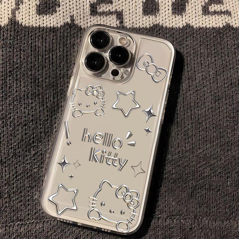 银色KT猫iphone15/14promax手机壳苹果13全包12/11太空壳透明防摔