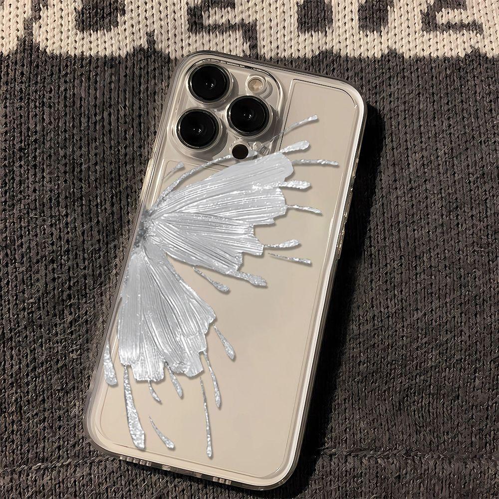 半边银色蝶iphone15/14promax手机壳苹果13全包12/11太空壳xr透明