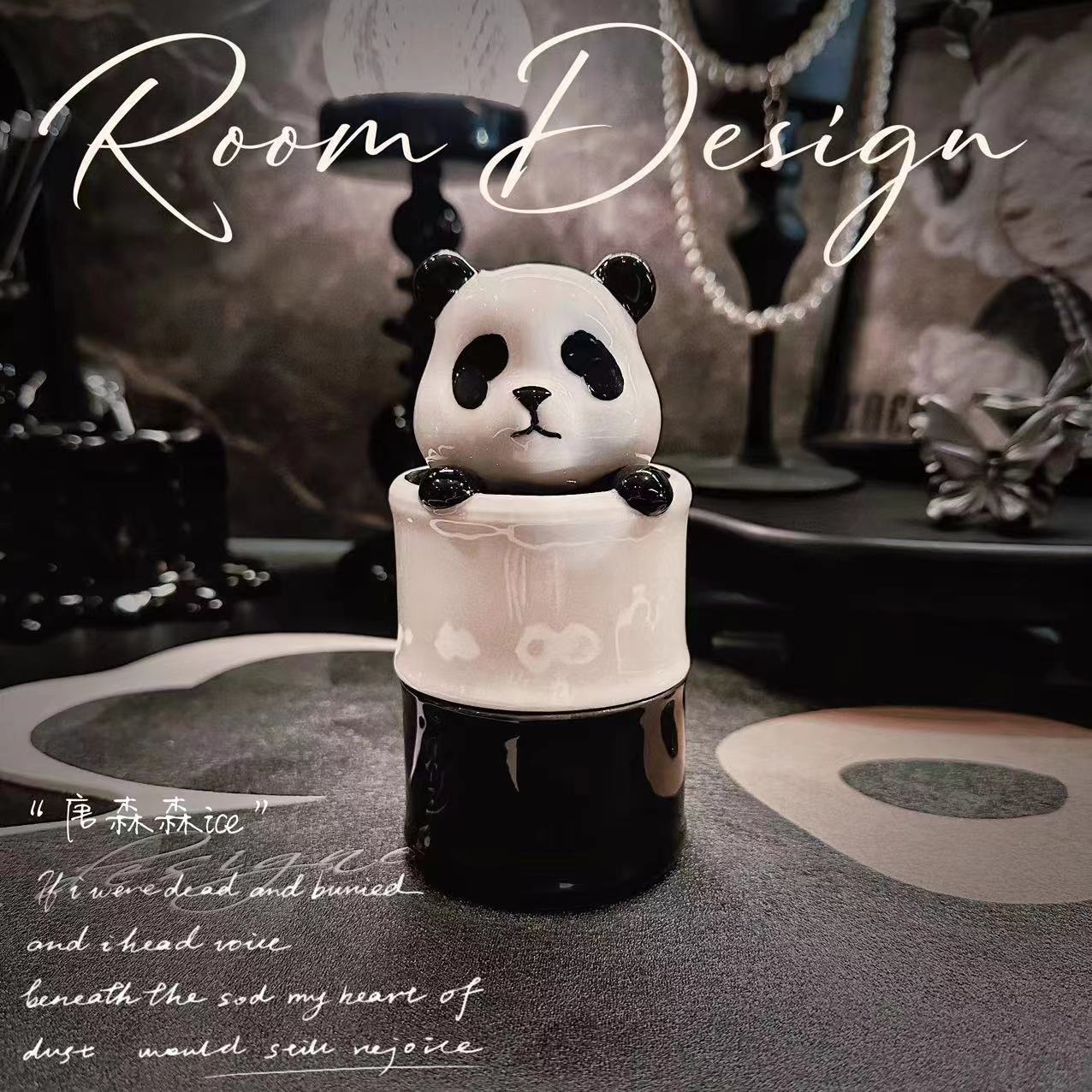 【唐森森设计】国宝花花节节高升陶瓷熊猫牙线棉签牙签罐桌面摆件