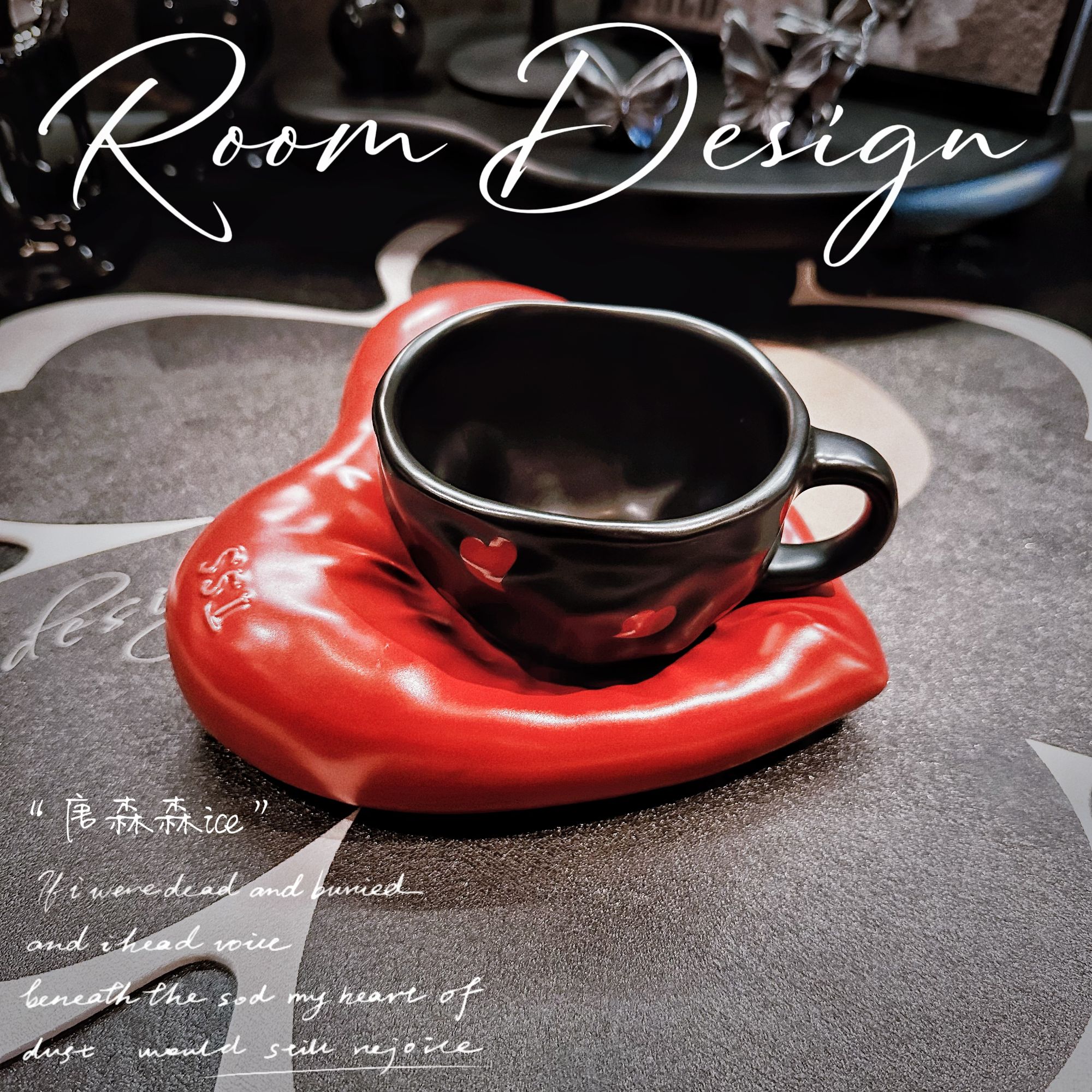 【唐森森设计款】300毫升心有所属爱心陶瓷咖啡杯碟桌面装饰摆件