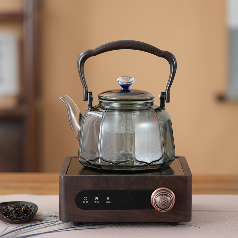翊博实木电陶炉煮茶器大功率智能煮茶炉耐高温蒸煮一体玻璃煮茶壶