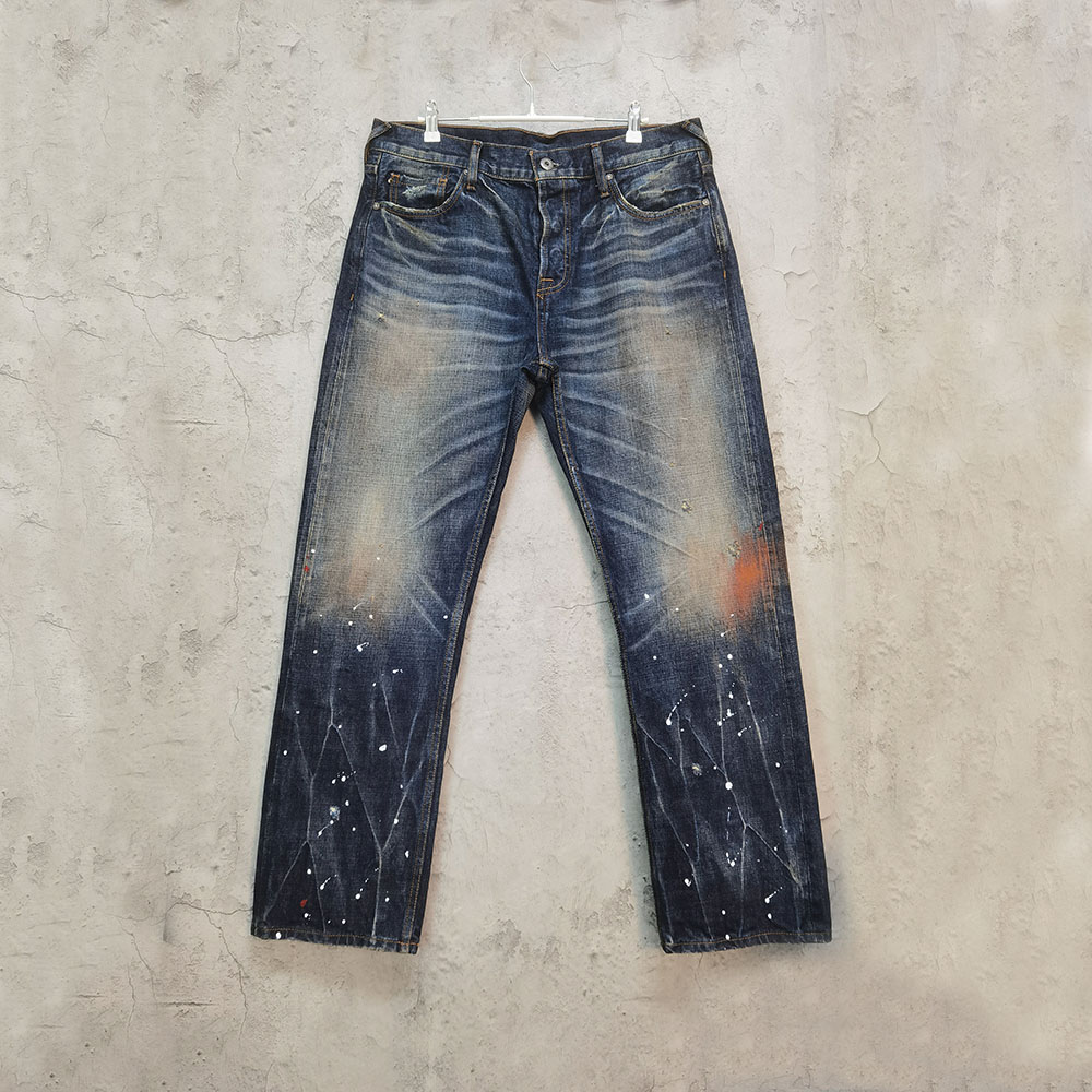 SILVER GECKO秋冬做旧油污复古洗水直筒牛仔裤 男 赤耳单宁面料