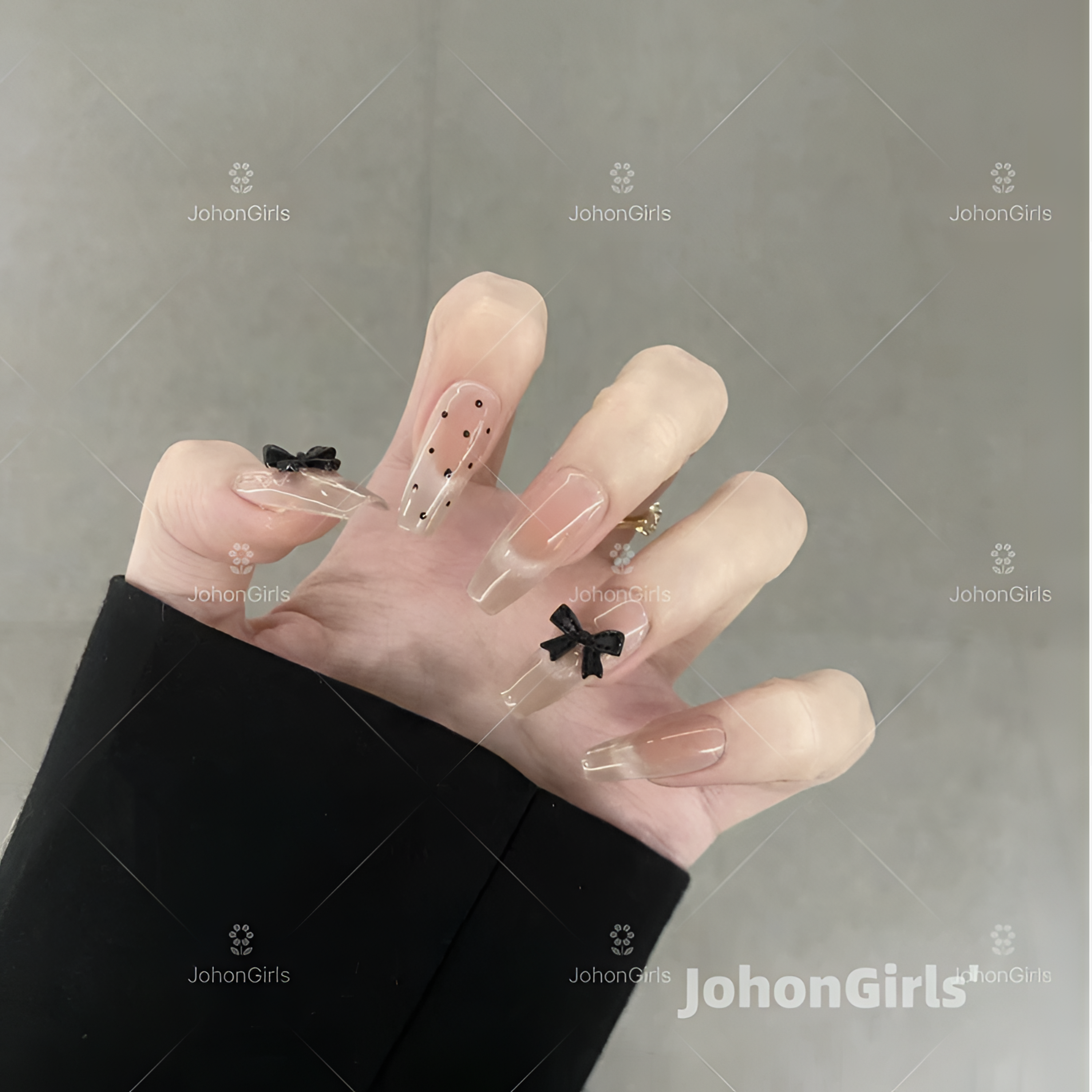 JohonGirls'/琴岛小嫚【芭蕾之梦】法式波点蝴蝶结美甲手工穿戴甲片