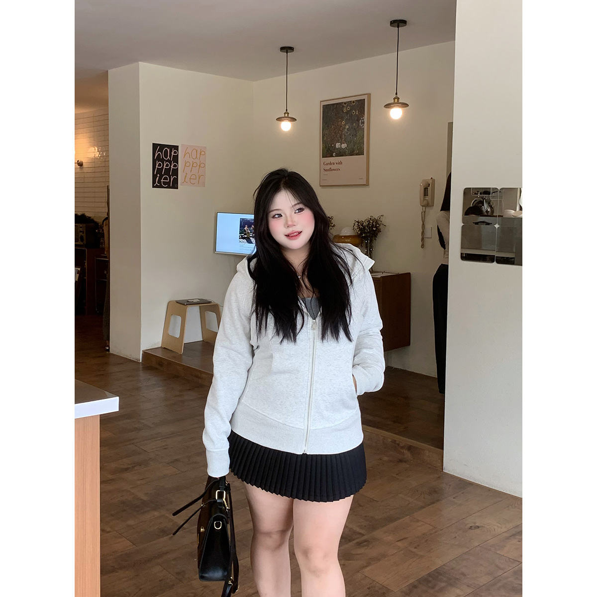 21500全球花【好多褶皱短裙】秋冬大码高腰百搭半身短裙显瘦百褶裙