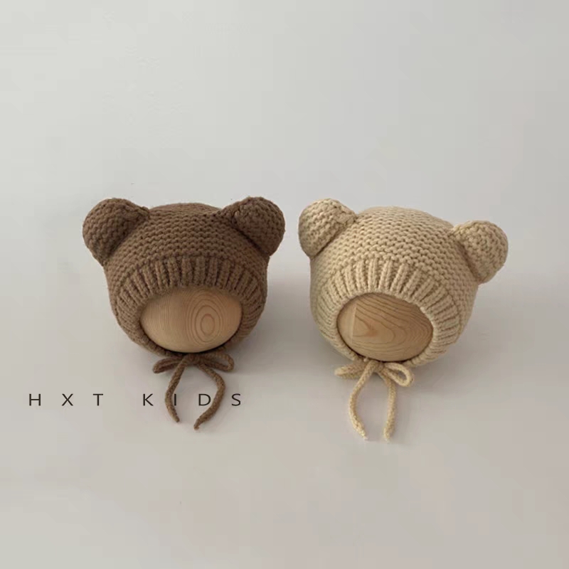 婴儿帽子秋冬款针织系带超萌可爱保暖护耳帽婴幼儿宝宝冬季毛线帽