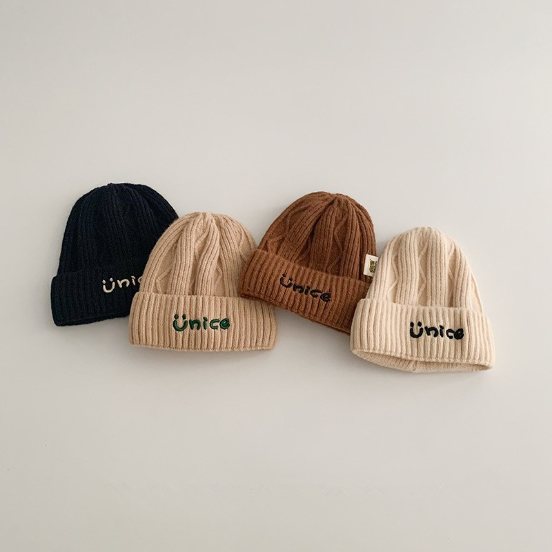 儿童韩版字母潮针织帽子冬季宝宝保暖套头毛线帽男女婴儿护耳冷帽