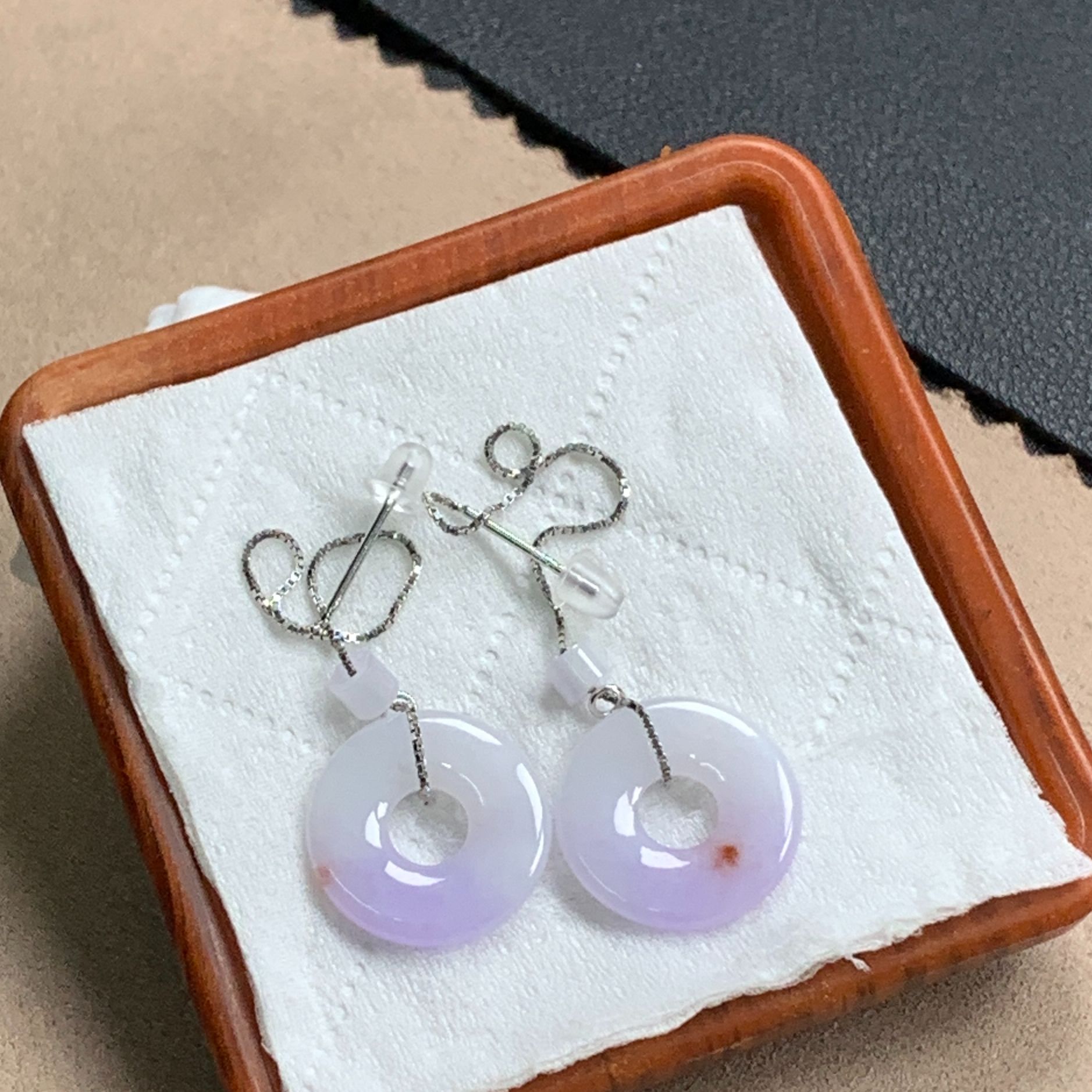 缅甸天然翡翠冰紫罗兰S925银甜甜圈耳坠尺寸15.9*2.5*2.7