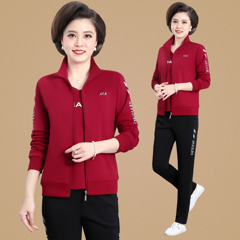 中老年人运动套装女春秋季气质休闲运动服妈妈装三件套广场舞洋气