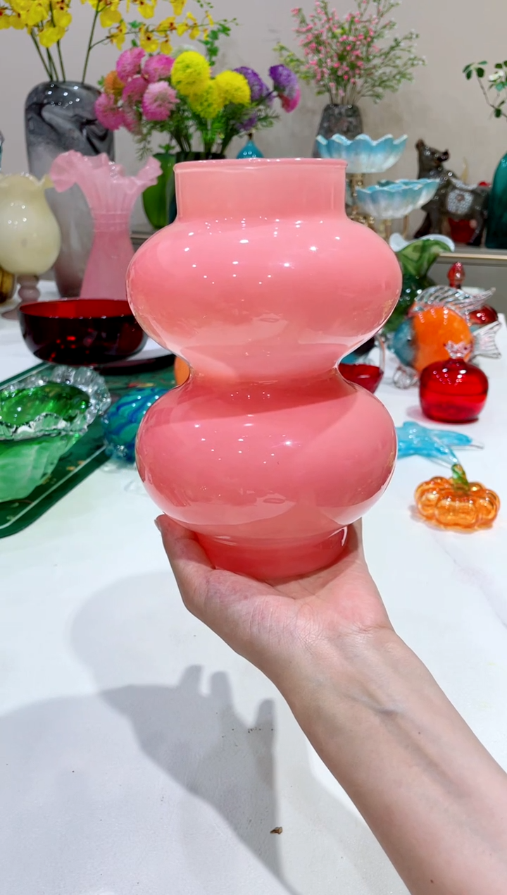 【闪购商品】琉璃手工艺品玫粉色葫芦花瓶