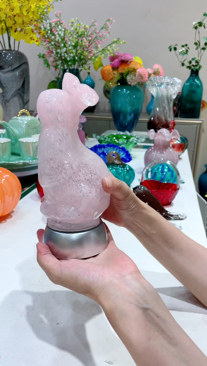 【闪购商品】琉璃手工艺品k154粉色兔子+底座