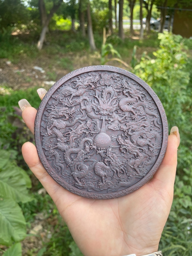 宜兴紫砂工艺制作九龙戏珠壶承。古红泥11.5cm新新疆和内蒙古地区