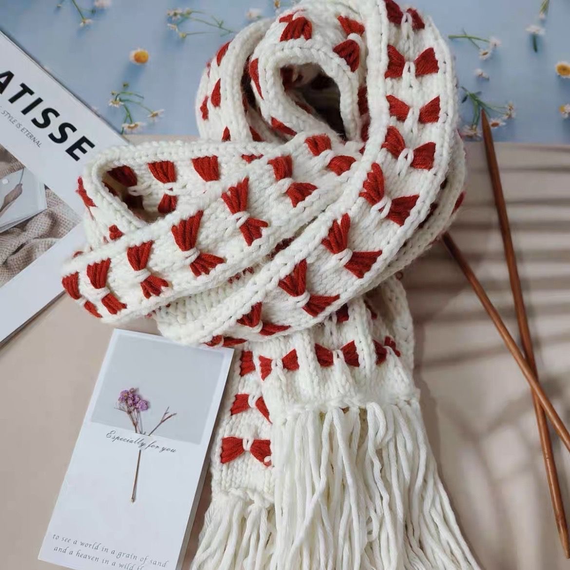 8股情人棉双色蝴蝶拼色围巾手工编织diy毛线自织围巾送男女友保暖