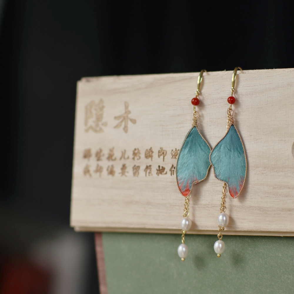 隐木 非金属木质耳饰 【自在飞花轻似梦】非遗桑蚕丝绒花工艺耳环