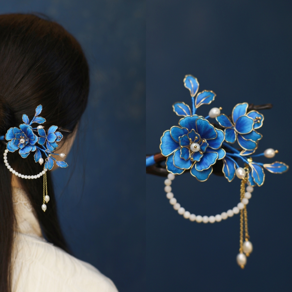 隐木【牡丹亭】非遗桑蚕丝绒花牡丹发簪步摇