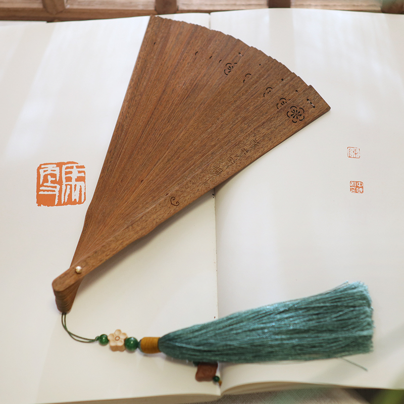 【欣于所遇，暂得于己】绿檀木扇子家居饰品中式复古