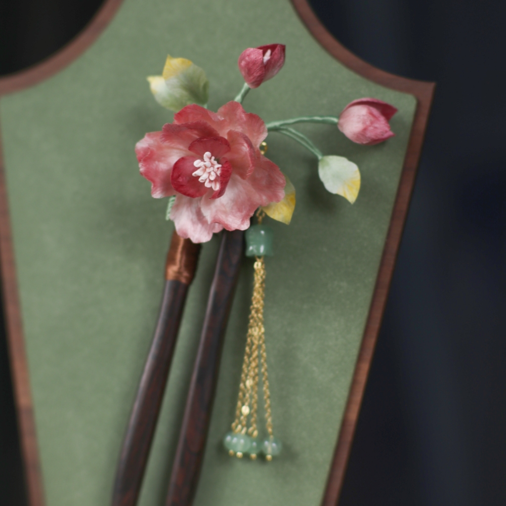 隐木【蔷薇盛放】非遗桑蚕丝绒花蔷薇花温婉中式摆件家居饰品