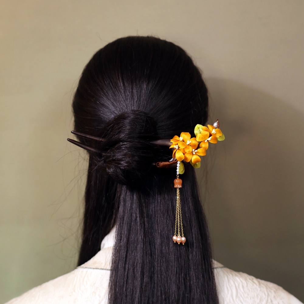 隐木【秋意浓】非遗桑蚕丝绒花手工桂花家居饰品东方美学