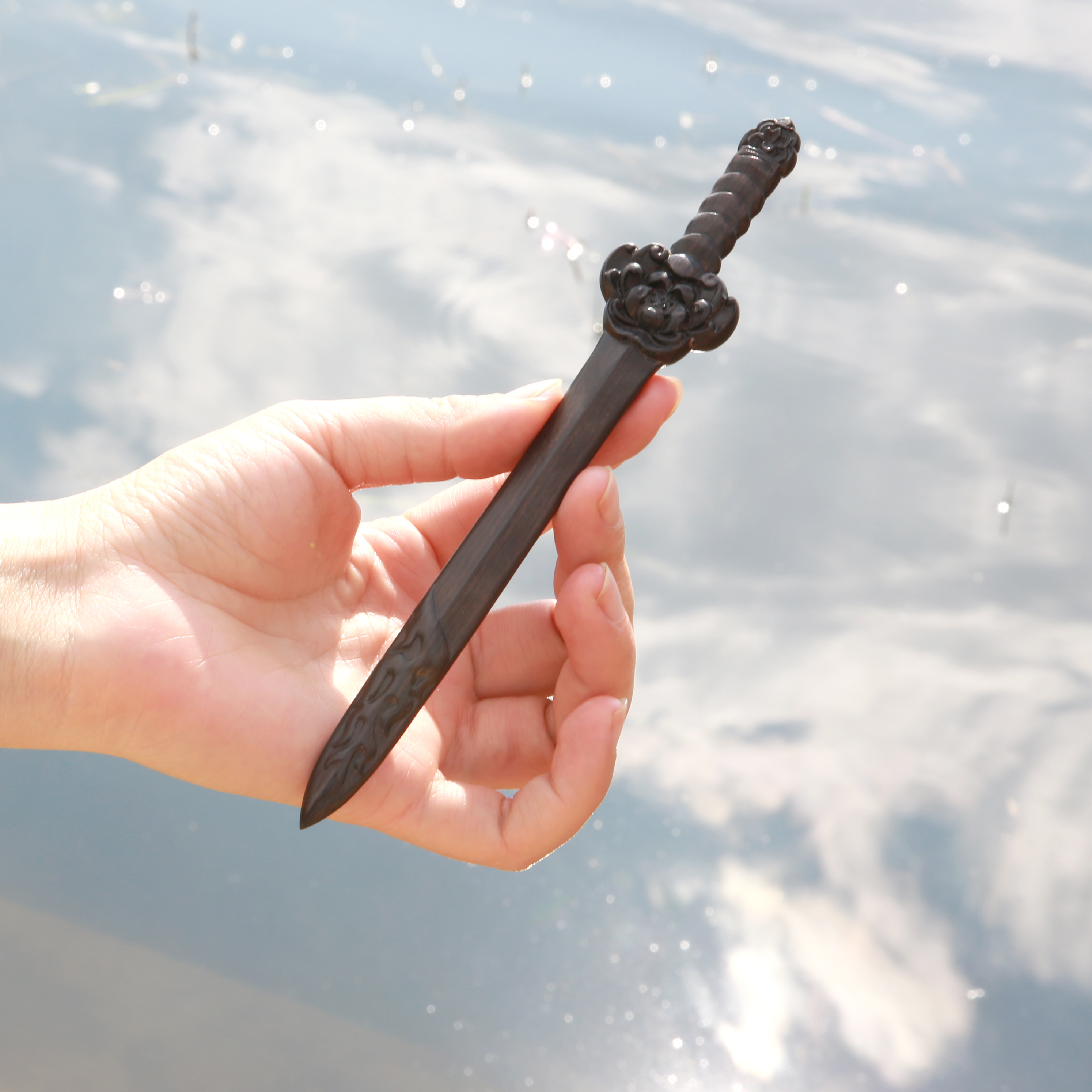 隐木【智慧之剑】原创紫光檀木绿檀木发簪黑色素簪子古风