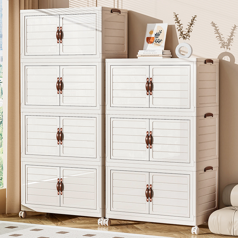 【76面宽】免安装折叠收纳柜家用储物柜双开门置物柜衣服零食整理柜