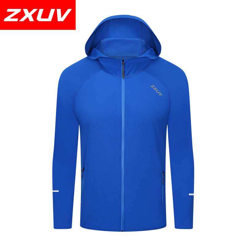 ZXUV8503男士男款长袖舒适连帽衣服薄款跑步轻薄户外运动弹力外套