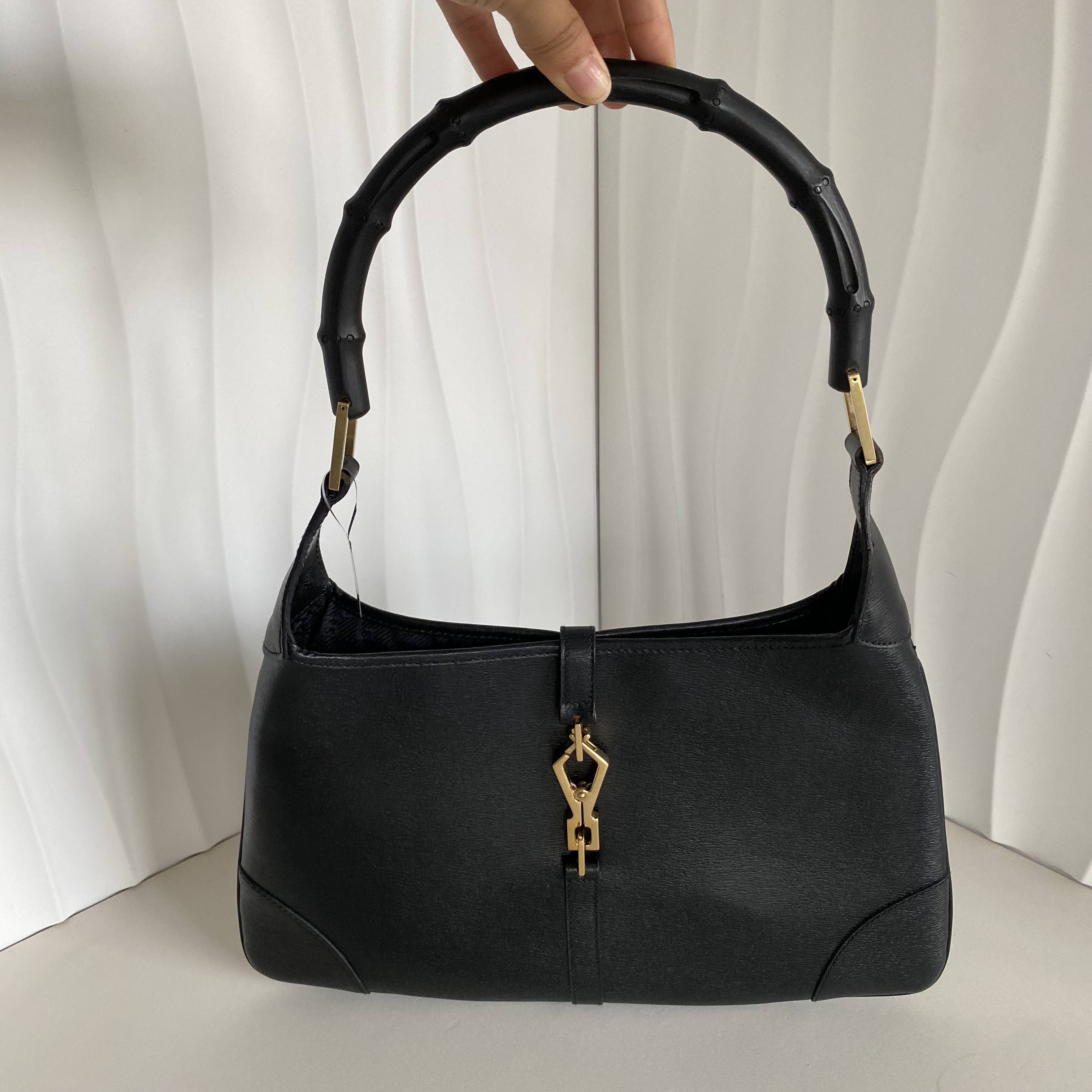 95新 GUCCI/古驰 WL黑色 Jackie单肩包竹节腋下包