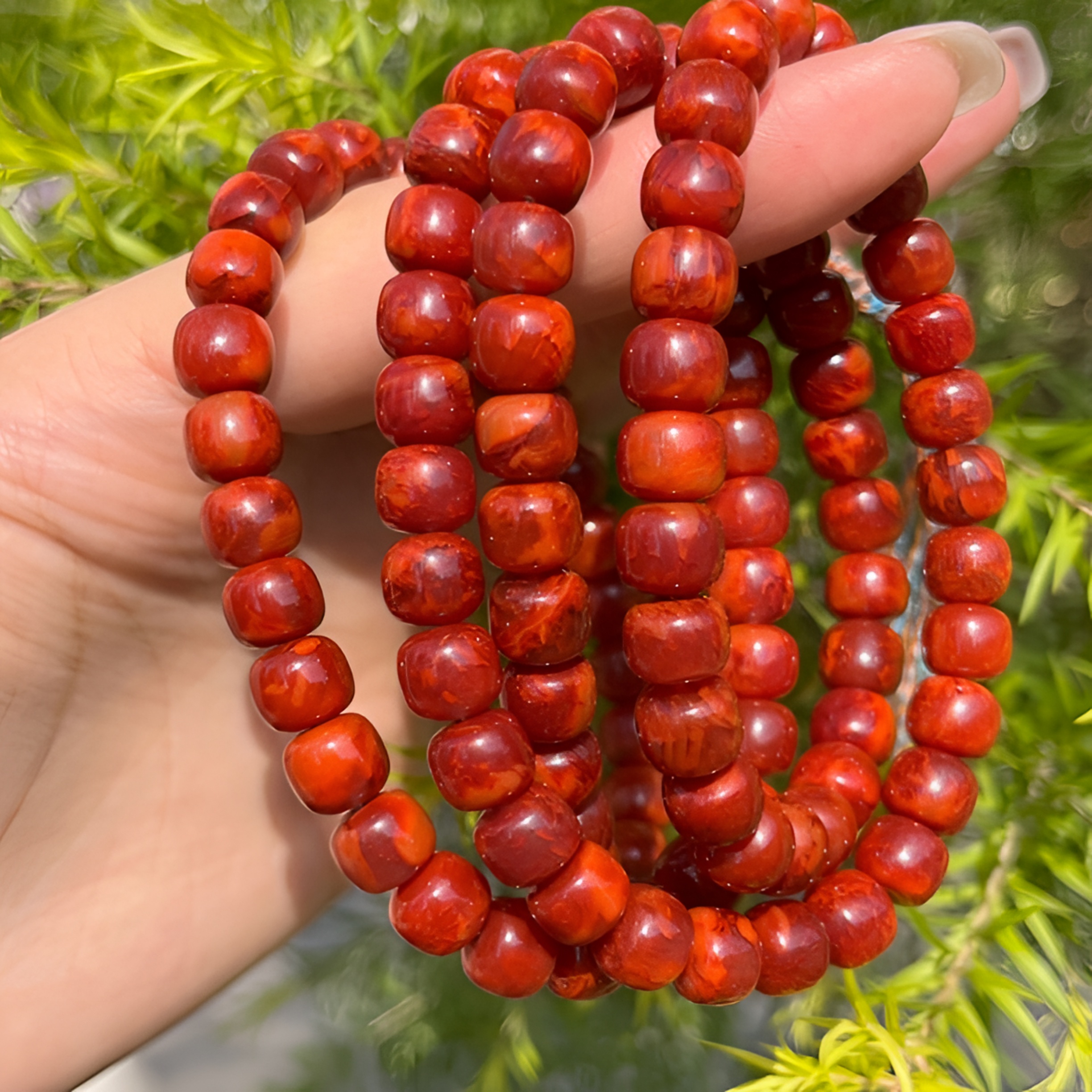 【典藏级】卿卿甄选-原矿九口南红妖花锦红火焰老型佛珠8nm