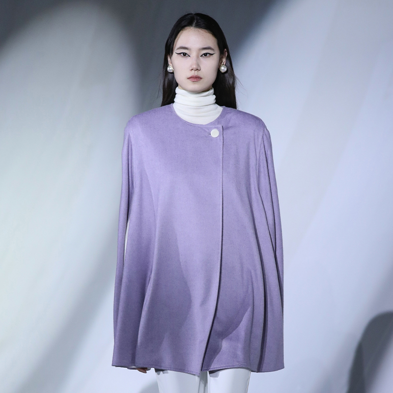 MAGGIE MA设计师秋冬款毛呢外套薰衣草紫休闲斗篷披肩大衣522C