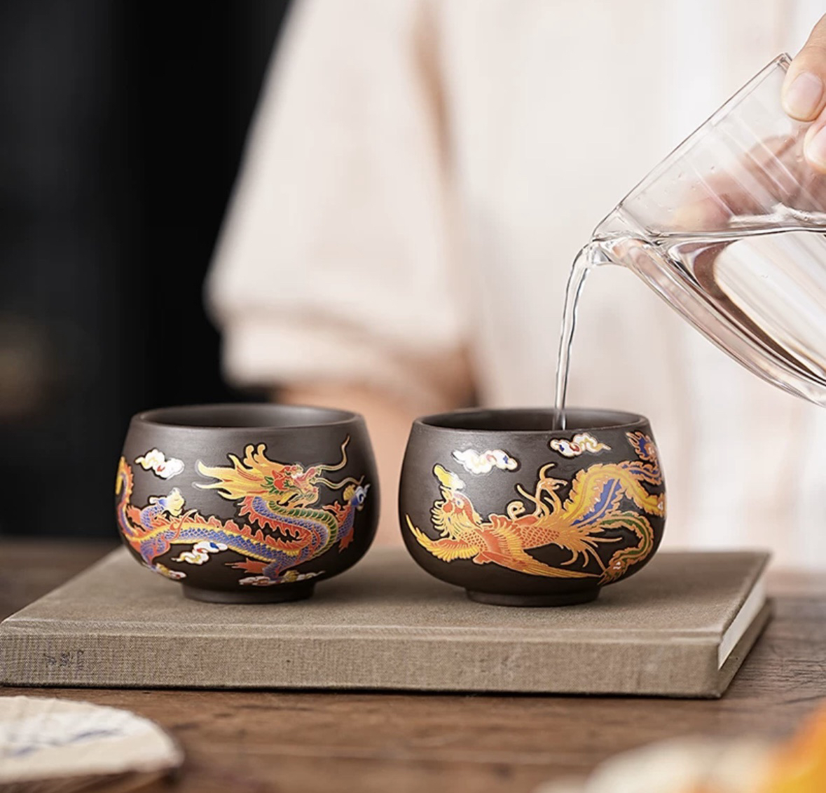 紫砂龙凤呈祥变色对杯