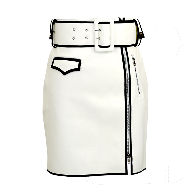 SUNGDOGIN白色气质束腰皮革修身短包裙23AQ015