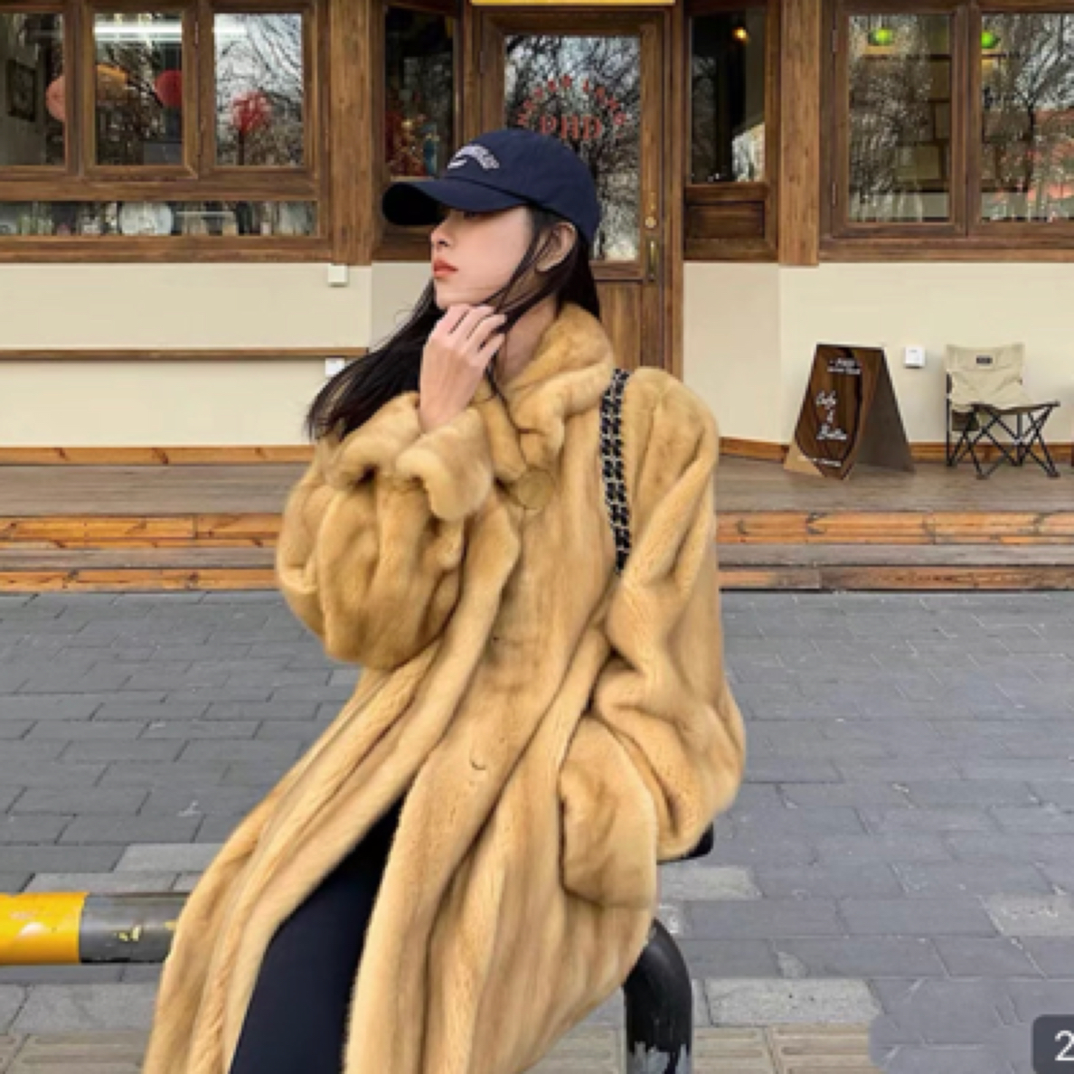 蜂蜜色貂皮大衣洋气海宁皮草毛毛长款外套