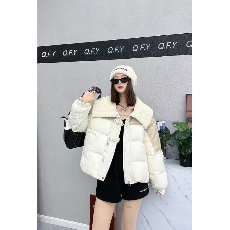 翻领时尚休闲保暖拼接棉服女2023冬季新款宽松加厚保暖外套女A47