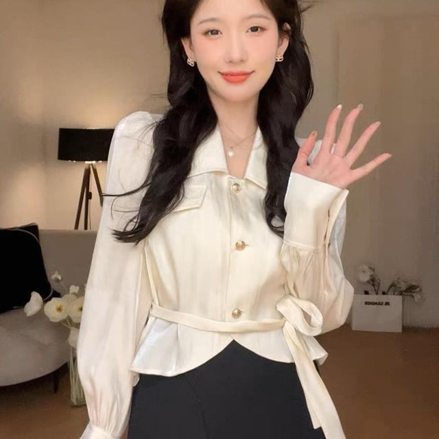 式高级名媛温柔风时尚设计感小众绑带收腰衬衫+百搭半身裙套装A11