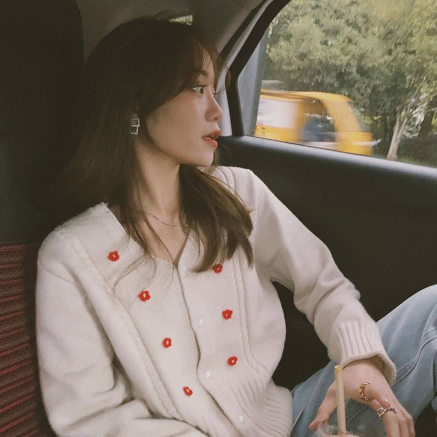 2023新款韩系软糯慵懒风针织开衫 花朵刺绣上衣小香风毛衣外套A16