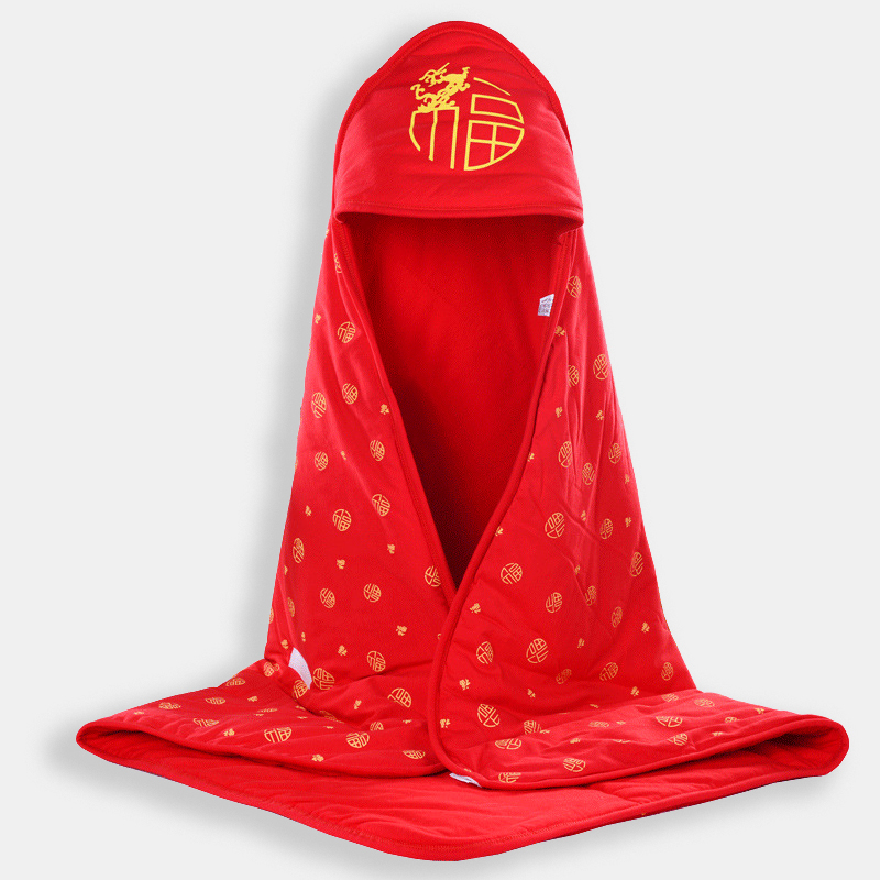 婴儿包被大红色初生纯棉宝宝春秋夏季夹棉外出新生儿被子襁褓斗篷