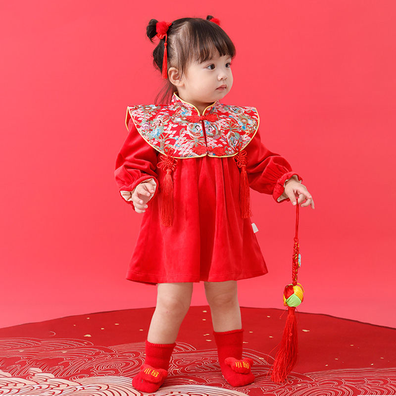 周岁礼服冬季加厚女宝宝一岁抓周满月百日宴中国风裙子婴儿唐装