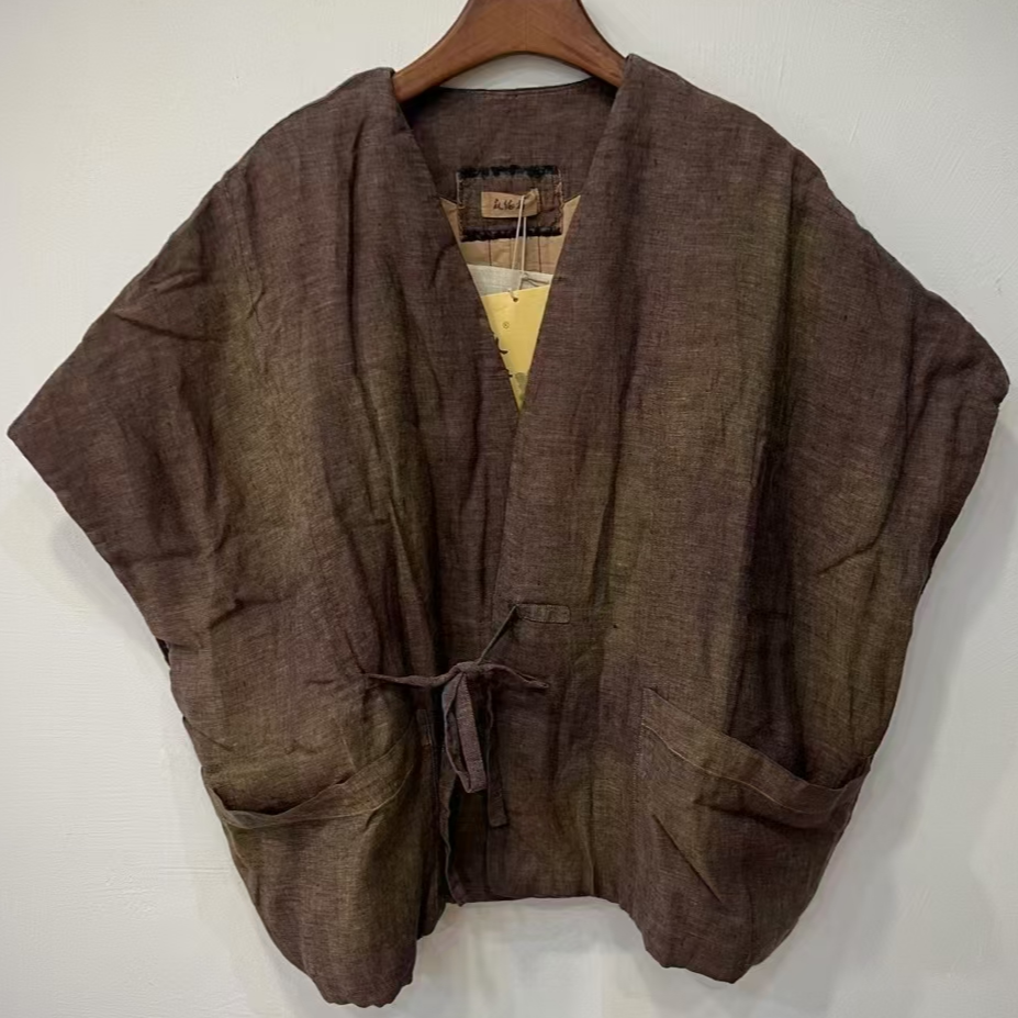 原创麻依者面麻里棉无袖夹棉短马甲2024冬M-004