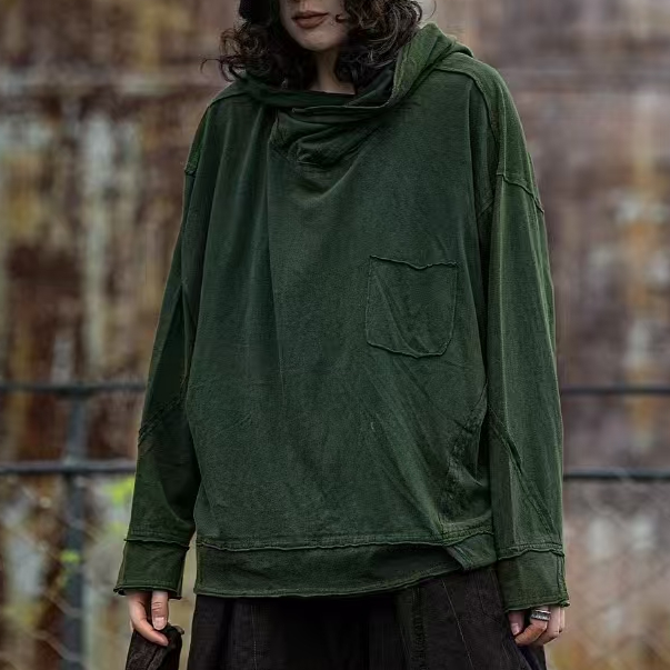 原创麻依者面麻里棉多色针织套头连帽衫T恤2024冬M-032