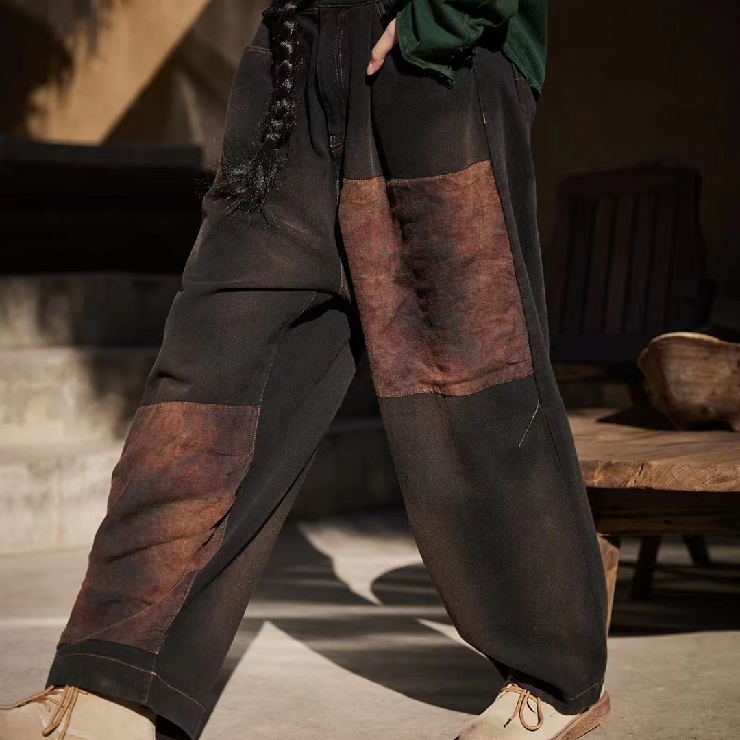 原创麻依者棉麻拼接牛仔裤2024春1198【新款】