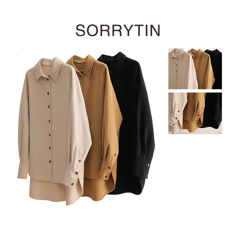 SORRYTIN 意想不到 博主凹造型单品 羊绒双面呢衬衫式毛呢外套