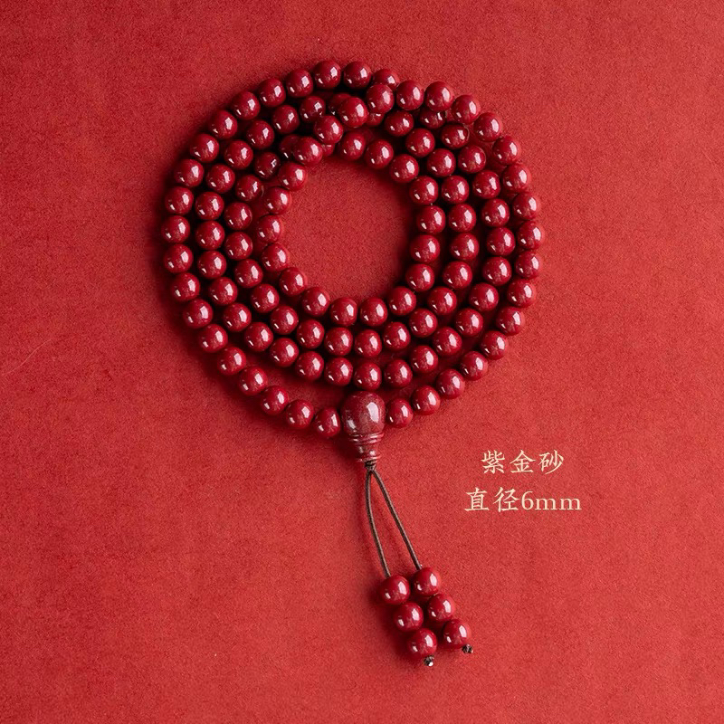 含辰砂工艺品朱砂紫金砂108颗毛衣链三圈手链素链长款多圈手串