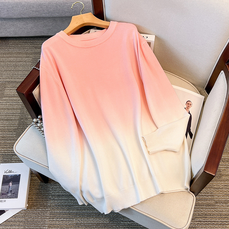 特大码孕妇装渐变色圆领套头毛衣260胖孕妇宽松打底针织衫上衣冬