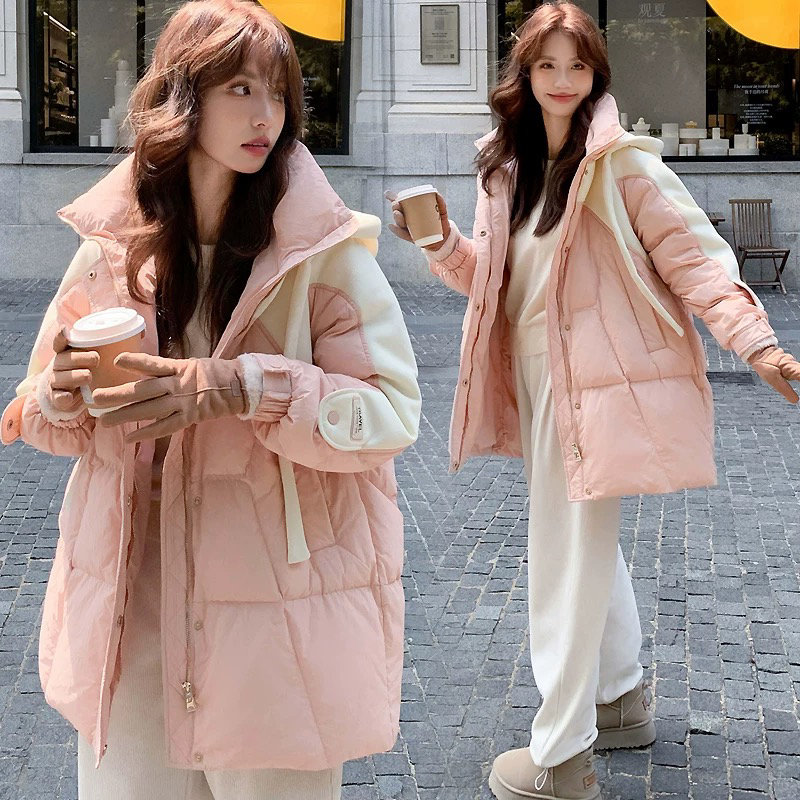 特大码240斤孕妇装羽绒服冬加肥加大中长款拼接撞色外套宽松300斤