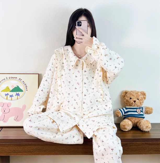 大码300斤200斤月子服哺乳睡衣秋冬款空气棉孕期产后孕妇睡衣樱桃