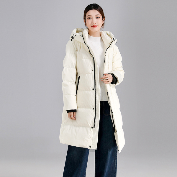 新款时尚休闲情侣防风保暖连帽中长款白鸭绒加厚宽松羽绒服YP1111