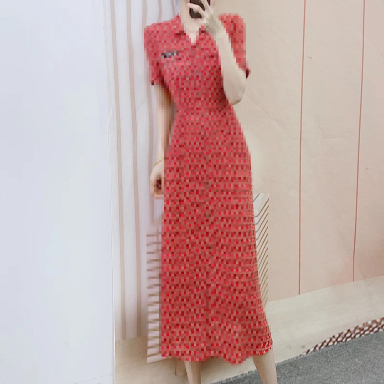 024雪纺轻熟印花轻薄短袖连衣裙 024翻领连GP