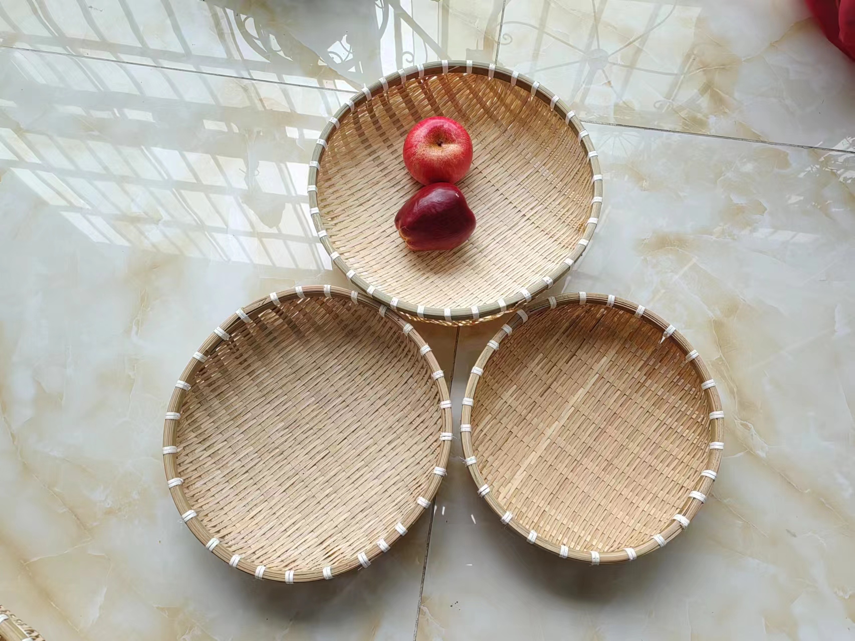 3个竹框子25-28-30厘米竹编圆筲箕圆形家用手工