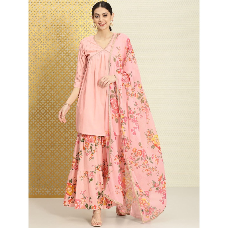 海外购不退换 现货 印度阿丽雅设计款粉色库塔蛋糕裤套装