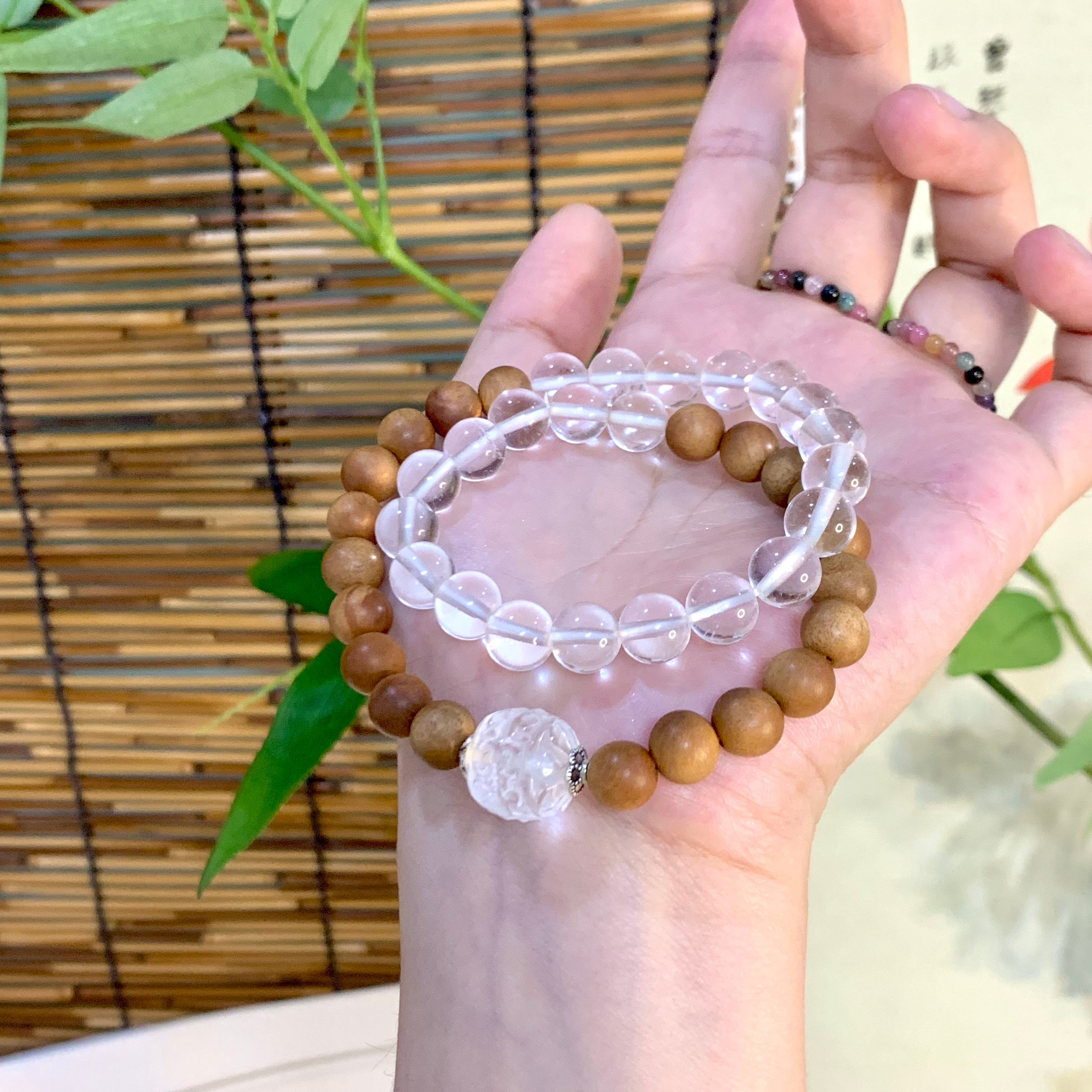 清凉台  原创檀香木水晶双圈国风显白手串8mm秋季显白不可沾水