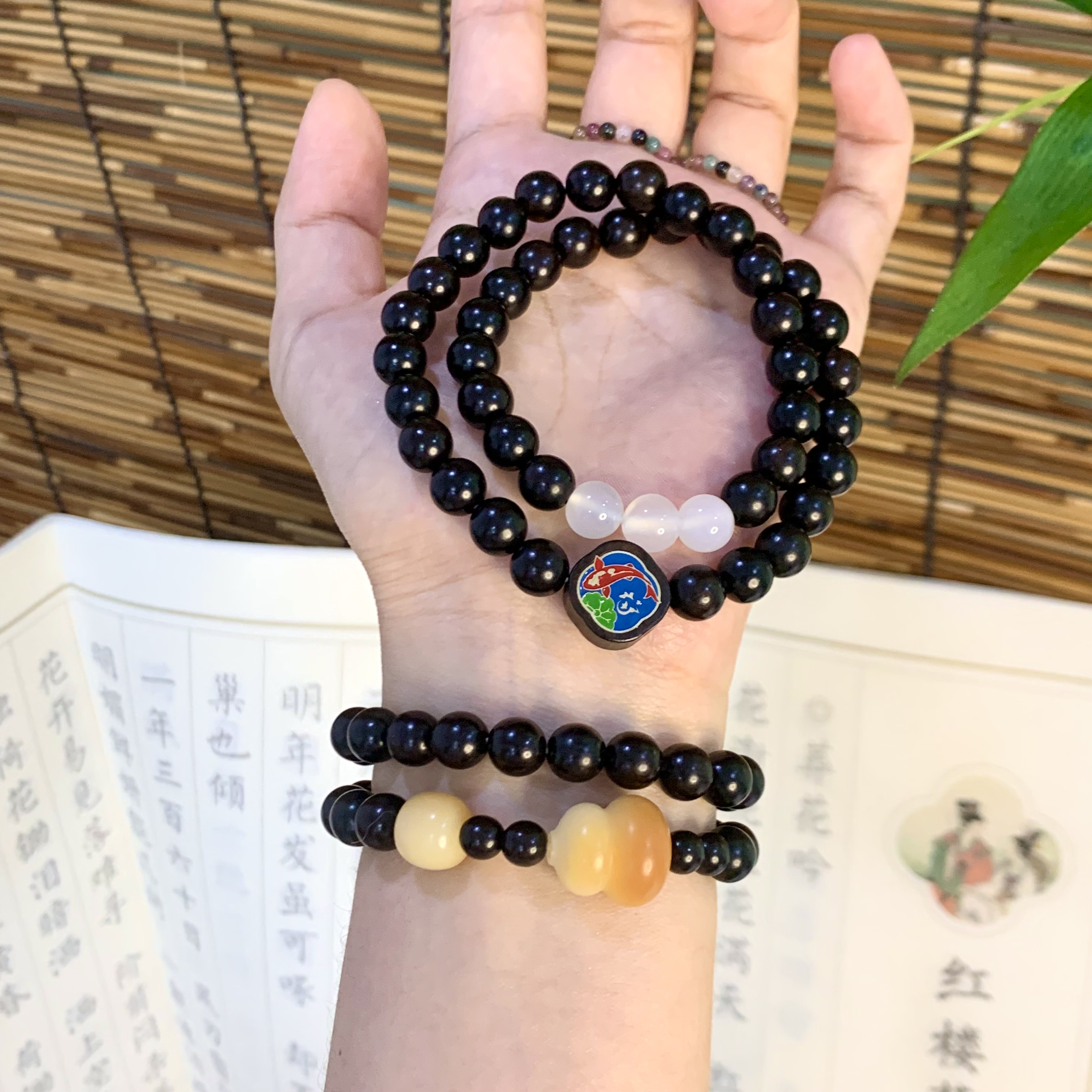 如意  天然黑檀双圈国风中式手链葫芦显白手持念珠